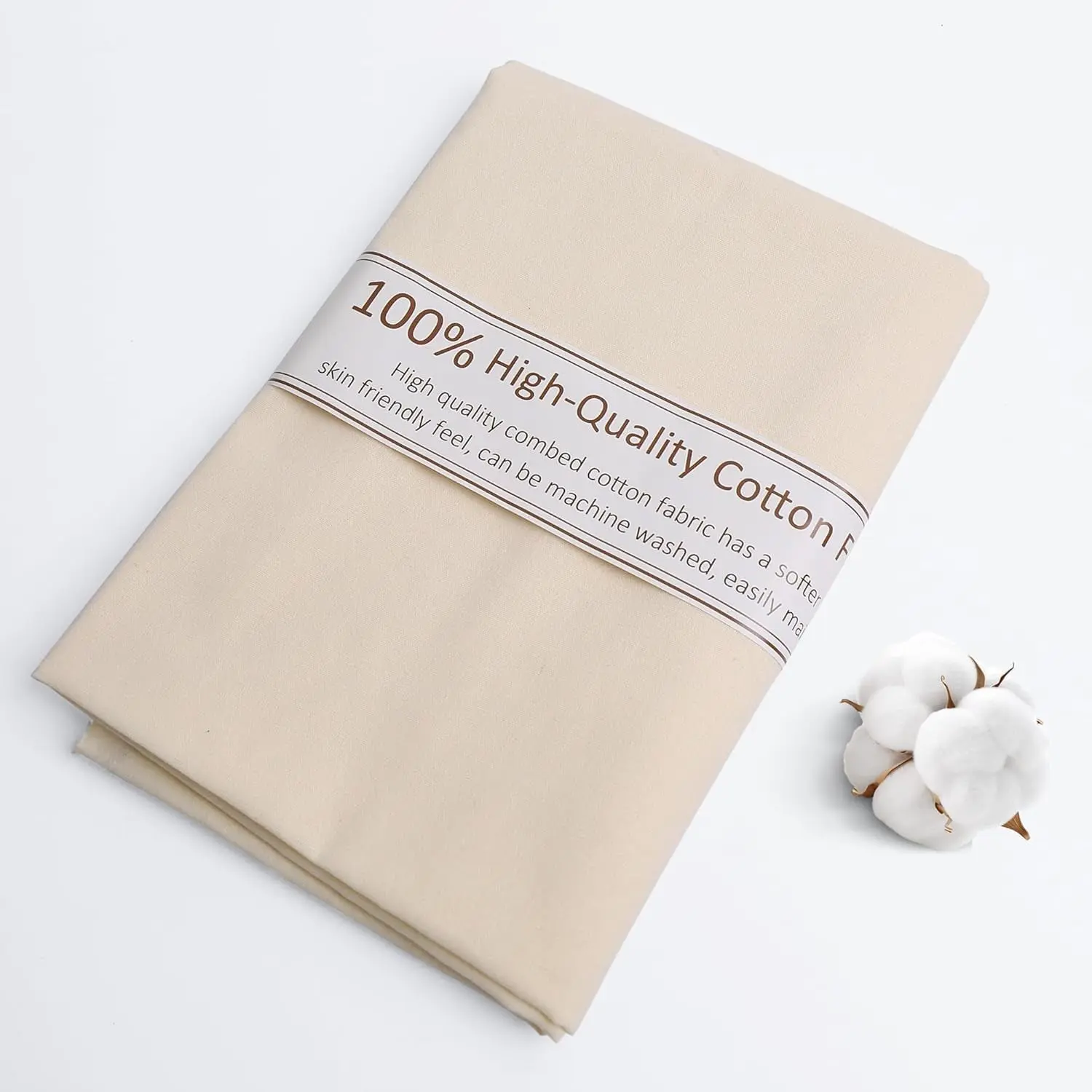 Ivory Cotton Fabric, Natural 100% Cotton Poplin Fabric by the Yard 59 Inches Wide Lining Fabric for Sewing Apparel Cloth Soft Embroidery Quilting, 1 Yard