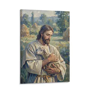 religious print Jesus Christ & Lamb Canvas Print - Large Wall Art for Home & Office Jesus and the Lost Lamb Canvas Wall Art - Christian Home Decor Jesus with Lost Lamb Canvas Art - A Powerful Reminder of Love