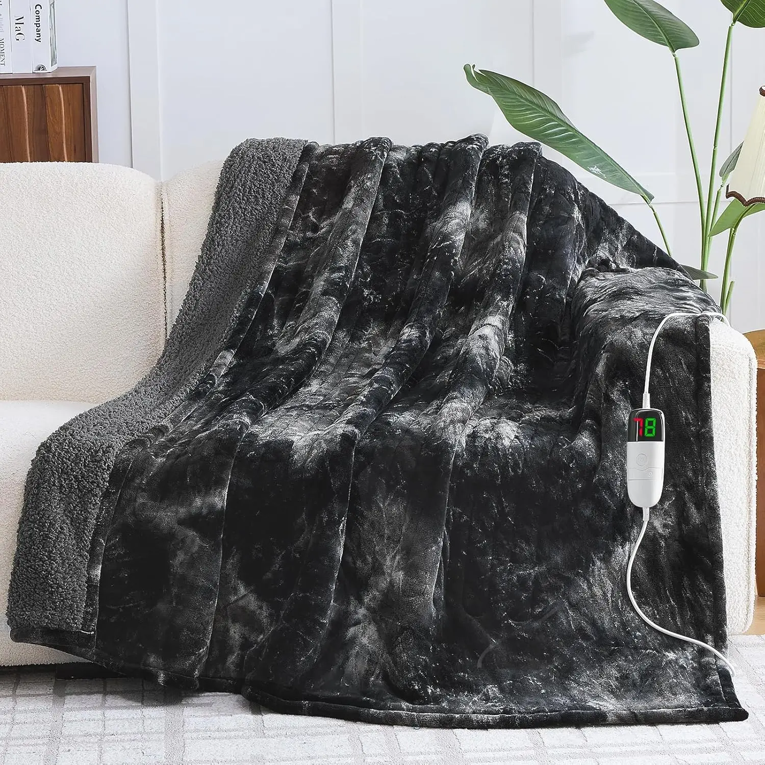 Electric Blanket Throw, Faux Fur Sherpa Heating Blanket for Sofa Bed, Warm Winter Gifts for Women/Men, Heater Lap Blankets 5-Position Timer &10 Heating Lev