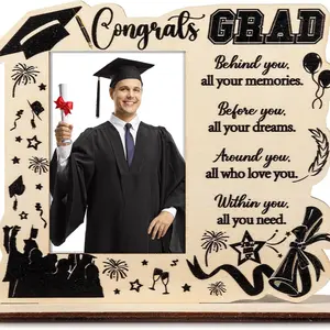 Class of 2026 Graduation Picture Frame Fits a 4 x 2.6 Photo Wooden Graduate Small Photo Holder with Blessing Words for Kindergarten Preschool High School Gift(Natural Wood Color,Behind)