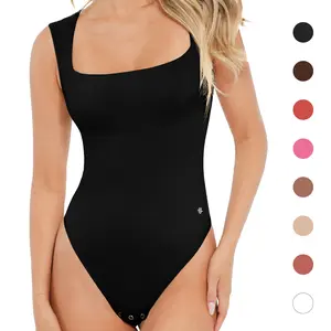 Popilush Body Suits for Womens - Going Out Cute Tops - Sleeveless Square Neck Shapewear Bodysuits Concert Outfits Elegant Elastic