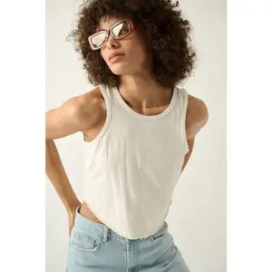 White Smoke Mineral Wash Crewneck Round Hem Tank Top