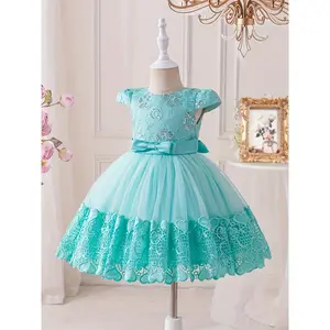 Girls' Elegant Mint Green Princess Dress with Ruffle Sleeves and Embroidery - Sleeveless A-Line Knee-Length Party Dress for Youngsters, Perfect for All Seasons, Princess Party Dress