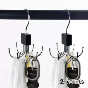 Rotating Wooden & Metal Belt Hanger Rack, Space Saving Hanger, Multifunctional Closet Storage Organizer for Belts Bras Tank Tops Ties Scarves, Stainless Steel Hooks