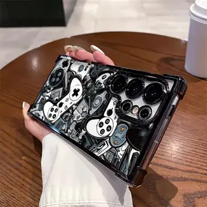 Black and White Game Console Pattern, Compatible with Samsung Phone Cases S25/ S24/S24 Plus/S24 Ultra/S24 FE/S23 Ultra Series - Fashionable Creative Design New Phone Case Cellphone Protection Cover Protective Protector Smartphone