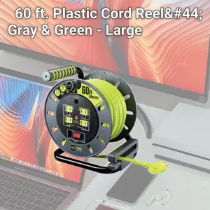 212 MAIN Masterplug ProXT 3852290 Large Outdoor Plastic Wire Cord Reel - 60ft Length, Gray-Green