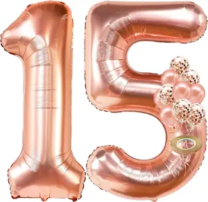 KatchOn, Rose Gold 15 Balloons Number - Giant, 40 Inch | 15 Birthday Balloons with Confetti for Happy 15th Birthday Decorations for Girls | Quinceanera Decorations | 15 Birthday Decorations for Girls