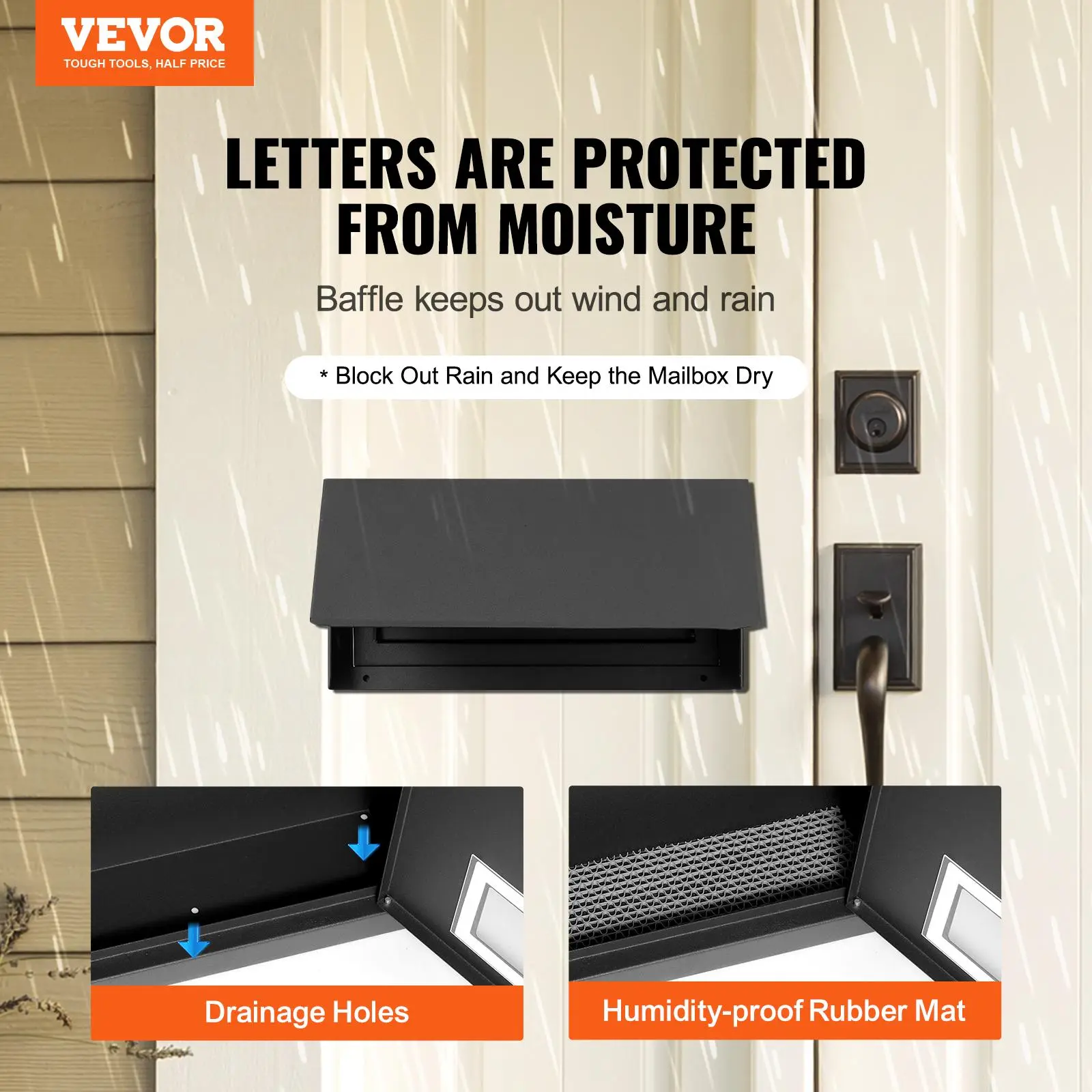 【summerfinds】VEVOR Through-The-Door Security Box with Key Drop Function, Heavy-Duty Steel Mail Drop Solution, 12" Combination Lock, Rainproof Black Office Safe, 12x6.1x14.1 in, Fits 1.7 in Thickness Doors, Easy Installation for Schools