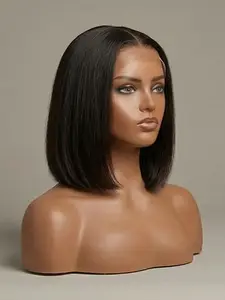 4x4 Lace Closure Human Hair 1B Natural Color Glueless Lace Front Wigs Short Bob Haircuts 12 Inches Pre Plucked Natural Hairline Half Handmade 180% Full Density 100% Real Human Hair Smooth Comfortable Breathable Cap
