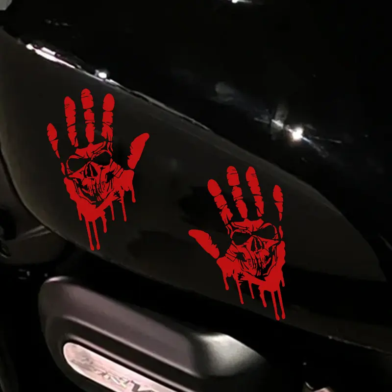 2 Creative Horror Bloody Skull Palm Car Stickers Car Decals Cool Car Decoration Accessories Body Engine Cover Rear Windshield Door Motorcycle Fuel Tank Side Window Wall DIY Halloween Theme Waterproof Durable Stickers
