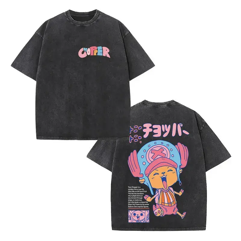 Tony Tony Chopper One Piece Acid Wash T-Shirt, Vintage Oversized Anime Graphic Tee, Heavy Cotton Retro Streetwear Shirt, Unisex Casual Gym Pump Cover