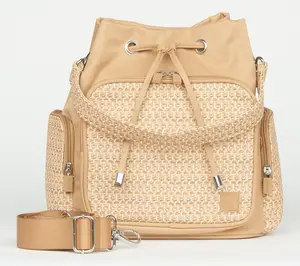 IHKWIP The Bleecker Bucket Bag with 2 Straps,Raffia
