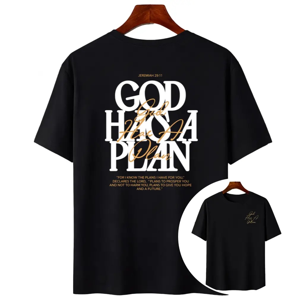 Unisex Vintage "GOD HAS A PLAN" Bible Verse Print Casual Oversized T-Shirt |   Y2K Religious Faith High Street American Retro Streetwear Top