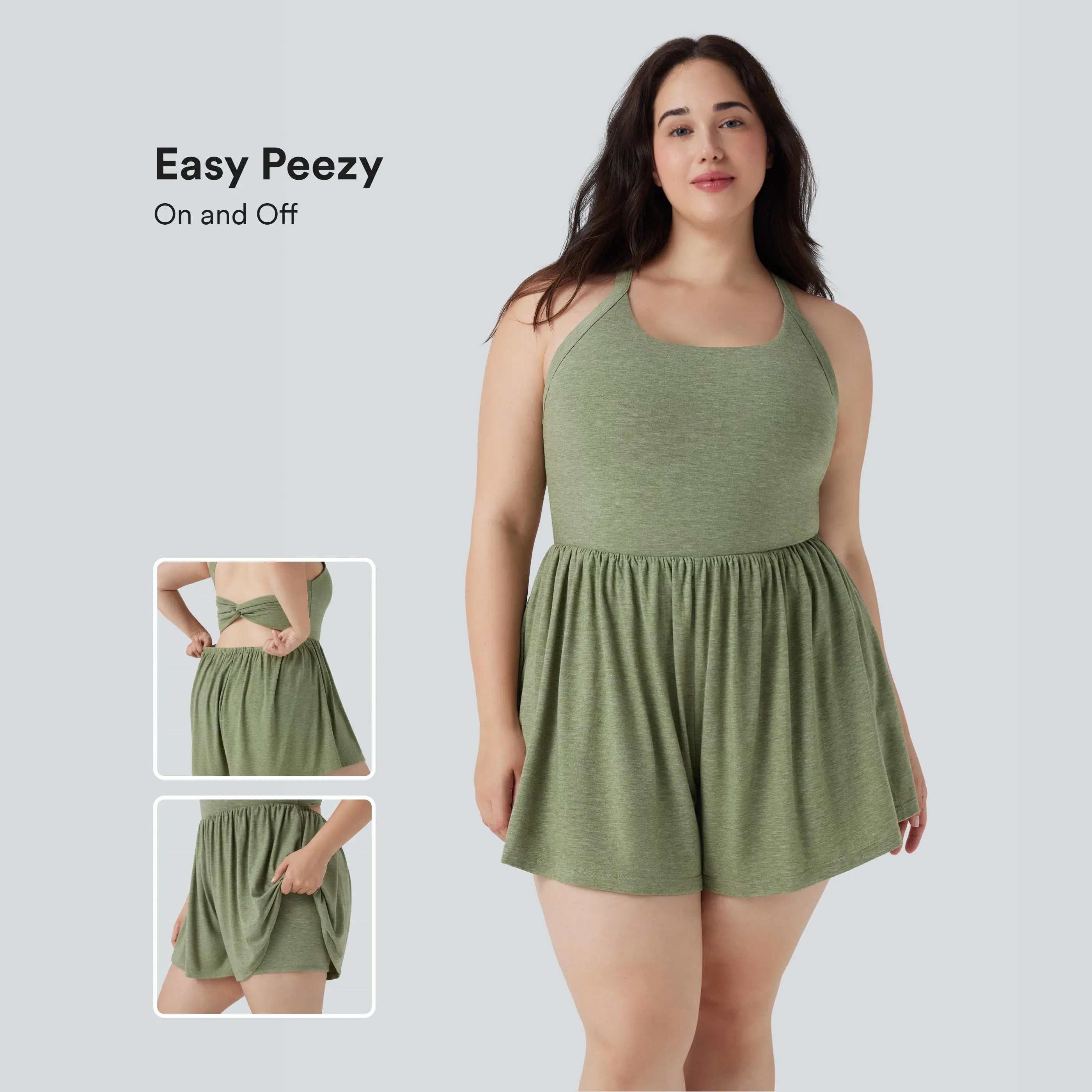 Halara Backless Twisted 2-in-1 Resort Plus Size Romper with Pockets-Easy Peezy Edition