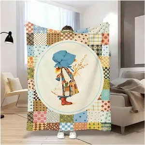 Cute Cartoon Girl Pattern Digital Printing Fleece Blanket, suitable for all-season camping, traveling, home decoration, sofa air conditioner cover, great for gift giving - Christmas Gifts