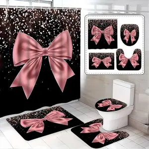 Elegant Bathroom Decor Set, Includes Bath Mat, Toilet Pad, U-Shaped Cushion, Perfect Gift for Friends and Family, Stylish Home Accessories, Waterproof Shower Curtain
