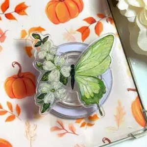 Cottagecore Green Butterfly Magsafe Phone Grip – Floral Magnetic Pop Socket & Kickstand
