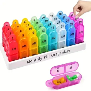 Monthly Pill Organizer 2 Times a Day, 30/31 Days Am Pm Pill Case, Compact Design for Daily Medication & Vitamin Storage