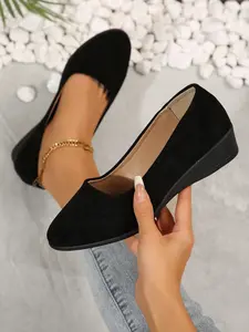 Women's Closed Wedge Shoes, Wedged Heels, Faux Suede, Comfortable, Fashion, Stylish & Classy, Perfect for Elegant Nights or Casual Days, Modern Women's Footwear