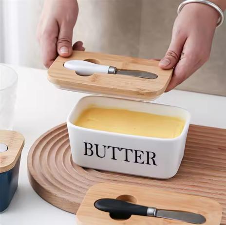 Ceramic Luxury Large Butter Dish - Countertop Keeper with Lid, Knife, High-Quality Silicone Sealing, and Easy-Clean Design - Perfect Kitchen Gift for Butter Lovers