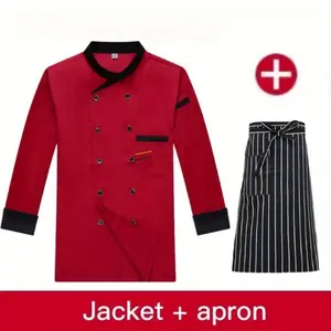 2pcs Set with Apron Chef Uniform Long-sleeved Catering Hotel Work Clothes Men and Women Chef Uniforms Western Restaurant Hotel Chef Overalls Long-sleeved Breathable