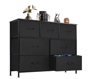 7-Drawer Dresser, Fabric Storage Cabinet for Adults, TV Cabinet Sideboard, Organizer Furniture for Living Room, Office, Kitchen, Hallway, Black
