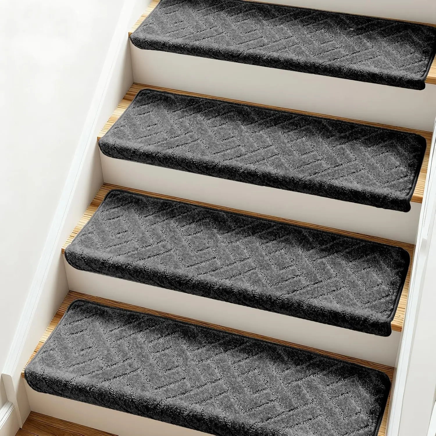 Bullnose Carpet Stair Treads, 14 Pieces 30"x9.5" Indoor Non-Slip Peel-and-Stick Reusable Stair Pads for Wooden Steps with Nosing Edge