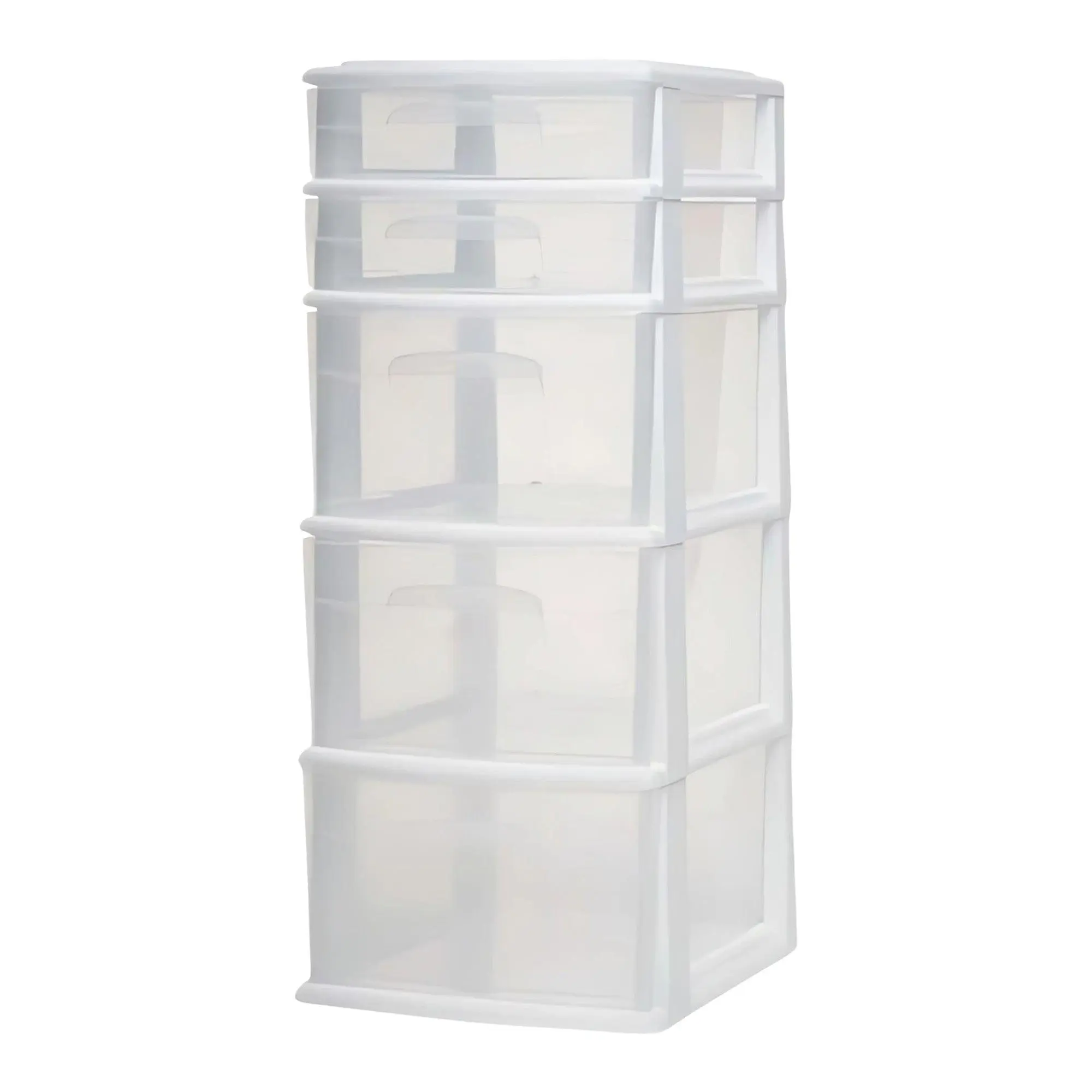 Homz Plastic 5 Drawer Medium Home Storage Cart, White Frame with Clear Drawer Homz Plastic 5 Drawer Medium Home Storage Cart, White Frame with Clear Drawer