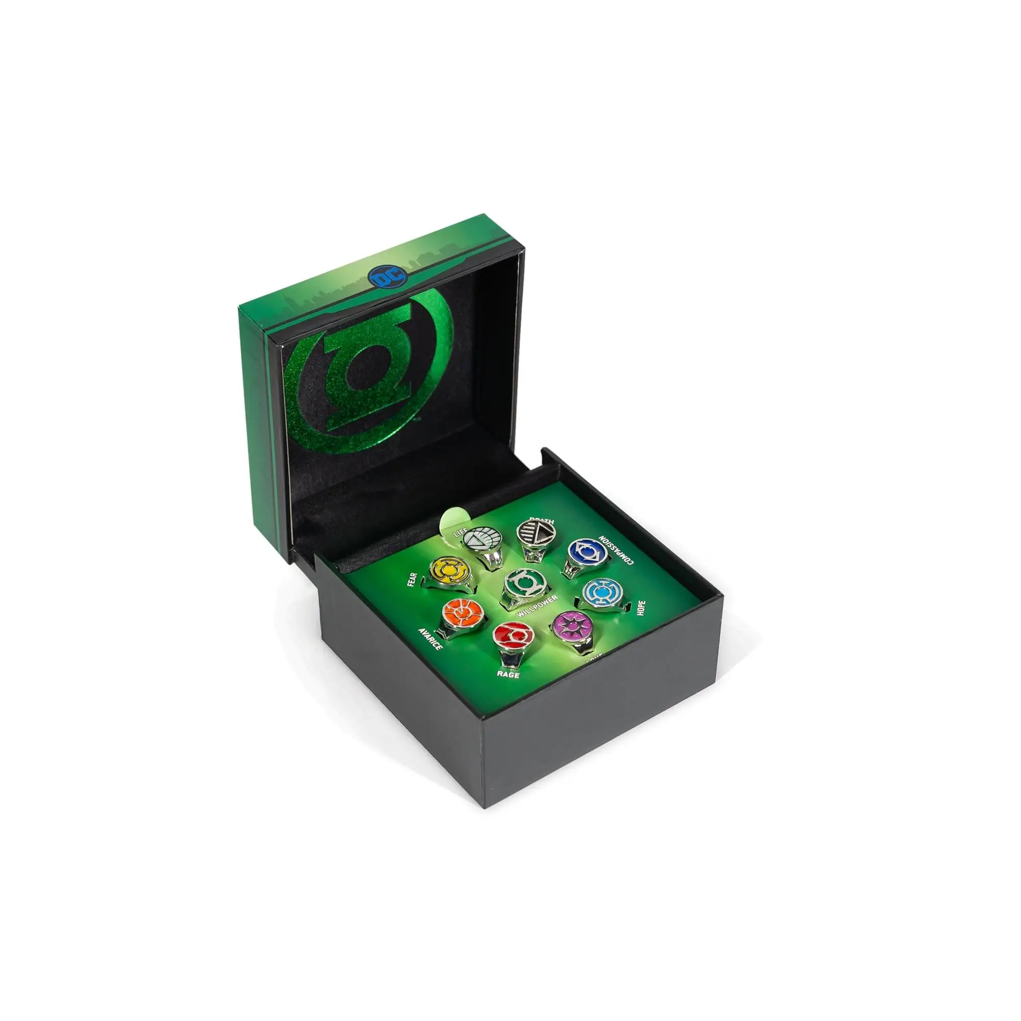 DC Comics Green Lantern Power Rings – Set Of 9 Stainless Steel Rings – Size 12