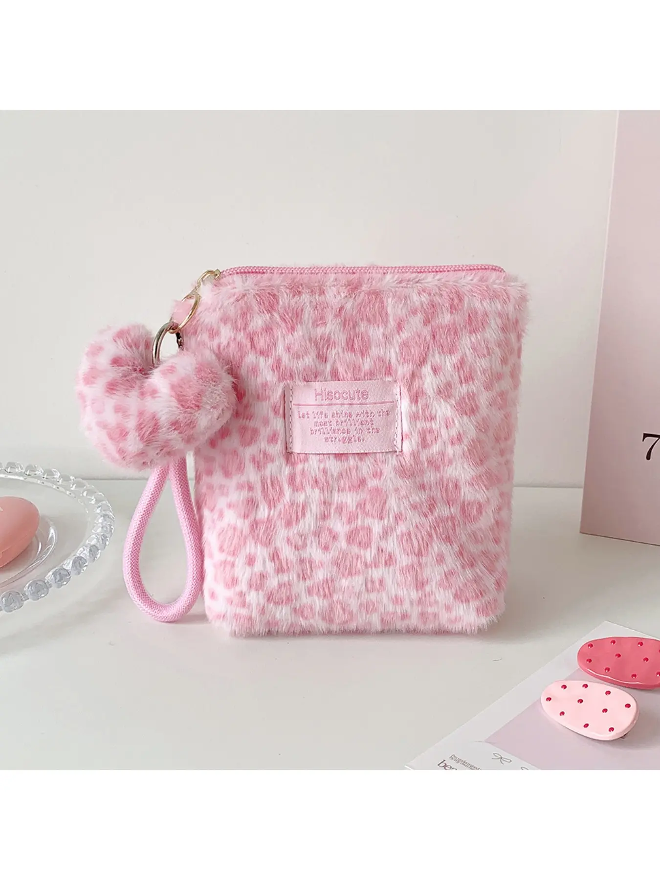 Winter Retro Leopard Print Makeup Bag, Portable Skincare Organizer, Cute Handbag for Girls, Student Cosmetic Storage Case, Vintage Cosmetic Bag, Cosmetics Bag