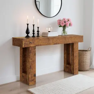 63" Farmhouse Console Table - Long Sofa Table Behind Couch, Wooden Entryway Table for Living Room, Hallway, Entrance, Rustic Rectangular Design