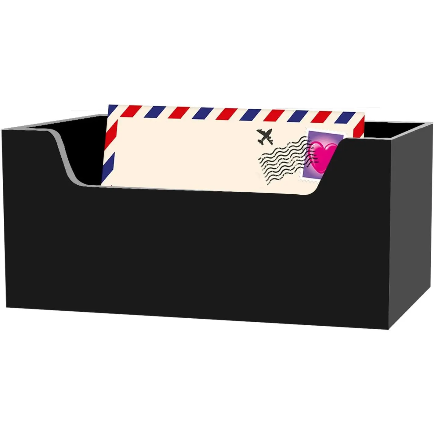 Modern Black Acrylic Rectangular Open Mail Organizer Box - All-Season Wall-Mounted/Desk/Countertop Solution for Women’s Home (No Unnecessary Clutter)