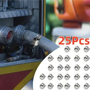 25-Pcs Stainless Steel Worm Gear Hose Clamps Set 1/4''–1-1/2'' Metal Round Ferrule Hose Fittings, Fuel Line Plumbing Automotive Mechanical Pipe Tube Radiator Garden Clamps, Anti-Corrosion