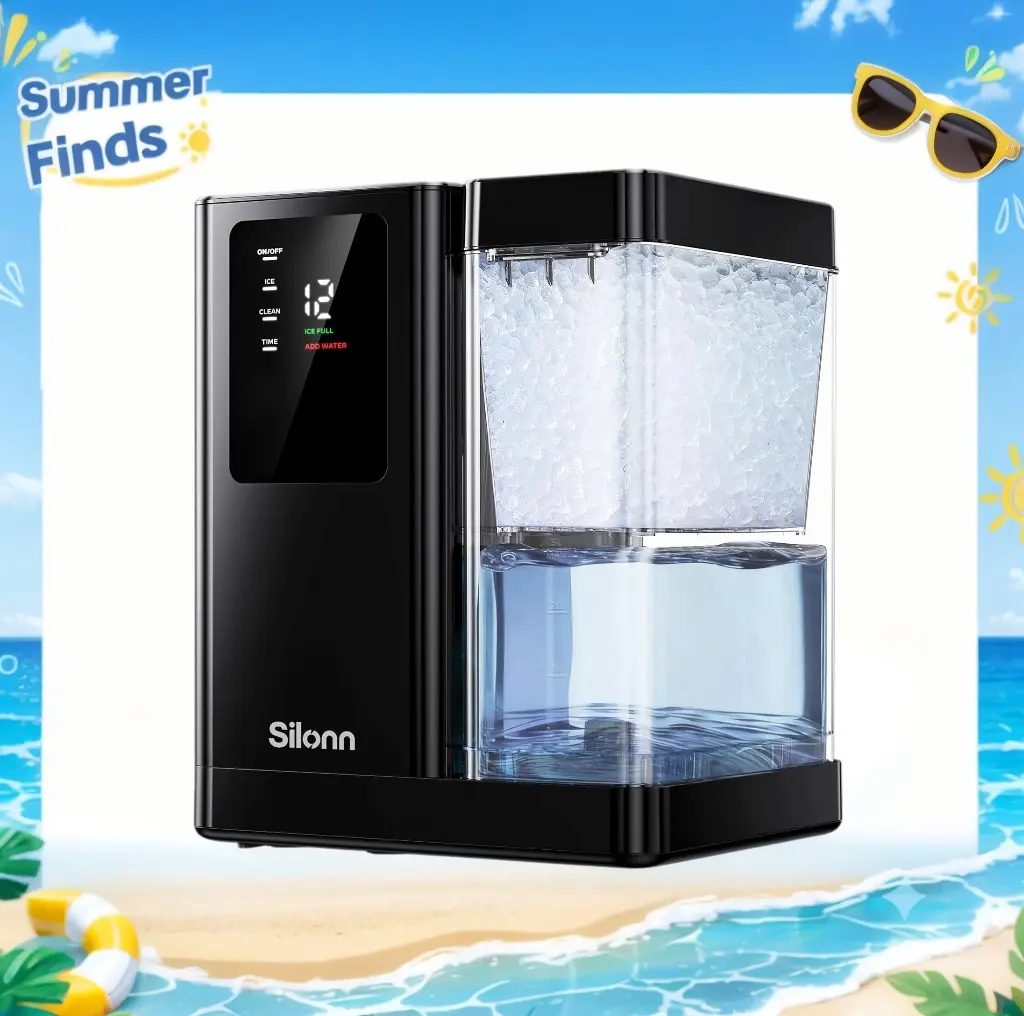 Silonn Nugget Ice Maker Countertop with 3L Detachable Tank – 40 lbs/Day Self-Cleaning & Timer, 40 dB Quiet for Home Bar Party Office, Chewable Nugget Ice Machine for Summer & Cold Drinks, Abs, Stainless Steel, 3 Liters,back to school,back to school haul