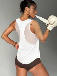 Women's Sporty Mesh Patchwork Training Tank Top, Breathable Comfortable Sleeveless Shirt, Ideal for Gym and Fitness