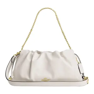 COACH Faye 38 Large Leather Shoulder Bag with Metal Chain Accent in Chalk White for Women