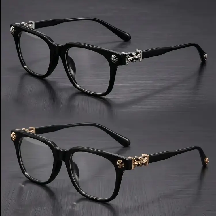 2‑Pack Unisex Vintage Cross‑Accent Glasses, Anti‑Blue‑Light Optical Frames, Trendy Eyewear Set for Daily Outdoor Sports & Indoor Computer Use