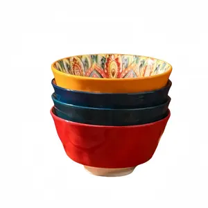 Bohemian Floral Ceramic Set, 6-Piece Dinnerware Collection, Ceramic Salad Bowls, Microwave & Dishwasher Safe, Ideal for Home & Restaurant Use