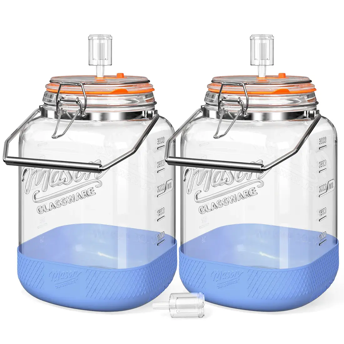 Syntic 2-Pack 1 Gal Glass Jars Set - Wide Mouth Sealable Spill-Proof Lid Jars, Airlocks, Measurement Marks, Transparent Brewing & Storage Containers, Glass Jar
