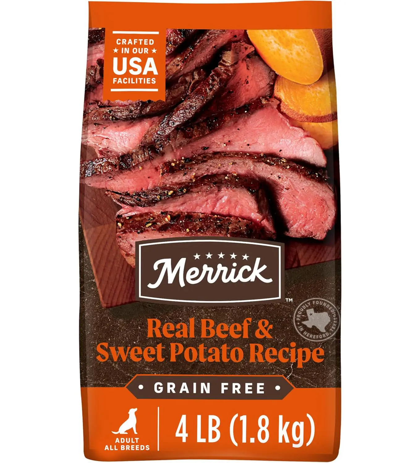 Merrick Premium Grain Free Dry Adult Dog Food, Wholesome and Natural Kibble, Real Beef and Sweet Potato - 4.0 lb. Bag