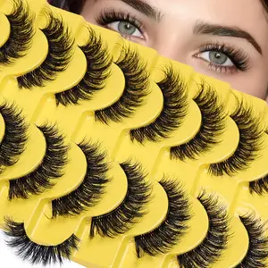 10 Pairs Natural Fluffy False Eyelashes Wispy Lashes 3D Volume Strip Lashes D Curl Fake Eyelashes with Clear Band Eye Lashes Cosmetic