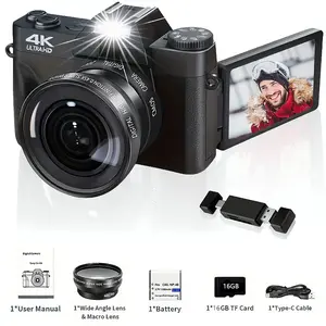 4K Digital Camera Auto Focus 48mp Video Recording Compact Vlogging Camera with Flash, 16x Digital Zoom, 3.0 Inch Flip Screen, 16g SD Card Included