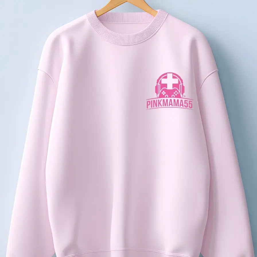 PinkMama55 Official Merch - Soft Pink Sweatshirt with Logo Design for Comfortable Wear