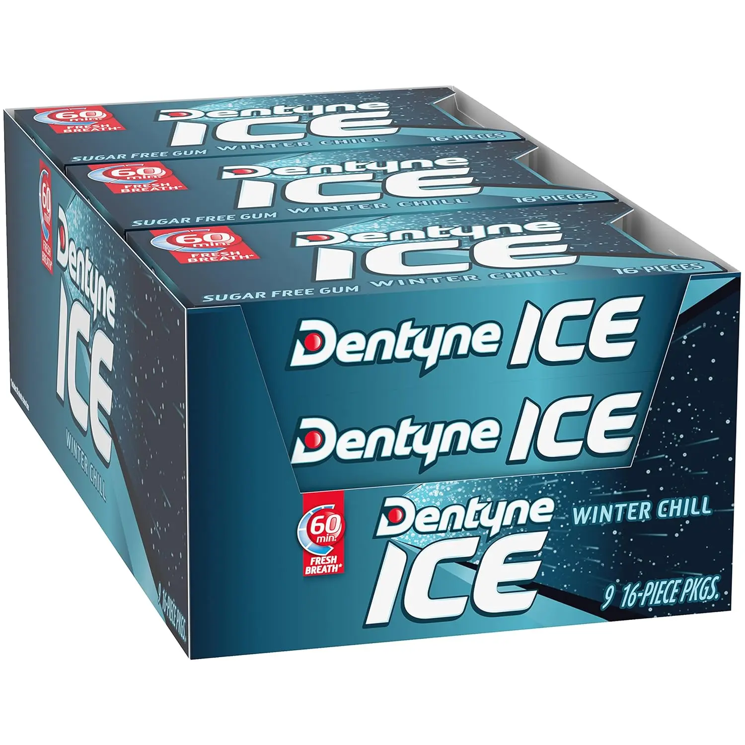 Dentyne Ice Winter Chill Sugar Free Gum, 9 Packs of 16 Pieces (144 Total Pieces) Bubblegum