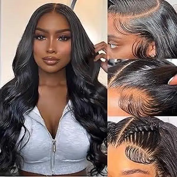 Qunali Body Wave Lace Front Wigs Human Hair 13x4 HD Lace Front 180% Density Glueless Pre Plucked 24 Inch Natural Look