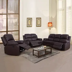 Mid-Century Modern Espresso Faux Leather Manual Recliner Set