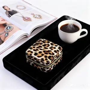 【Summer Vibes】Trendy Leopard Print Mini Jewelry Box - Portable PU Leather Travel Organizer for Rings & Earrings, Chic Square Vanity Case & Aesthetic Gift
