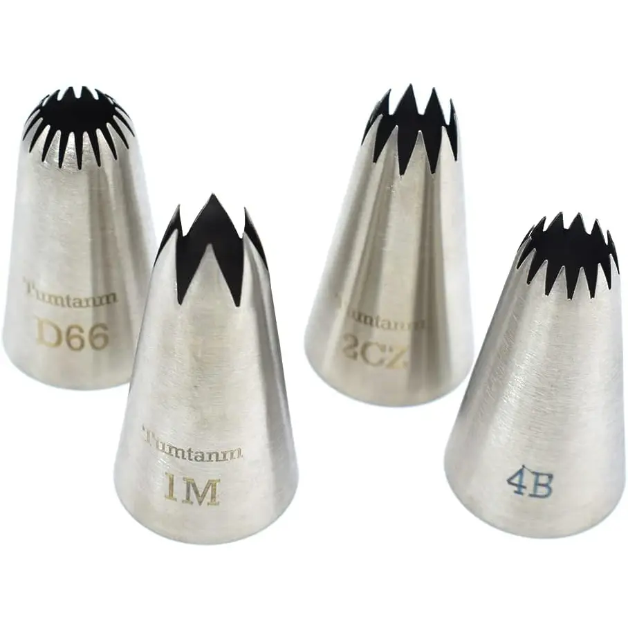 Large Piping Nozzles, 4 count #2CZ #D66#4B #1M Stainless Steel Seamless Icing Piping Nozzle Tip Set for Cupcakes and Baking