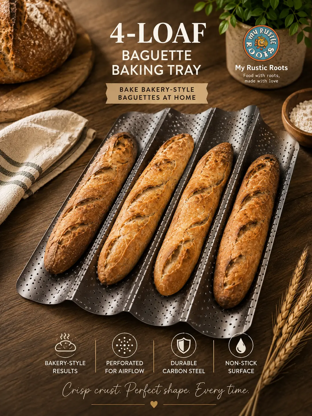 4-Loaf Baguette Baking Tray Non Stick