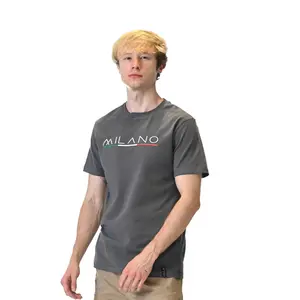 Milano Mist Grey T-Shirt for Men - Slim Fitted Short Sleeve Crew Neck Casual Urban Fashion Summer Menswear -  Premium Cotton Spandex Blend Breathable Fabric